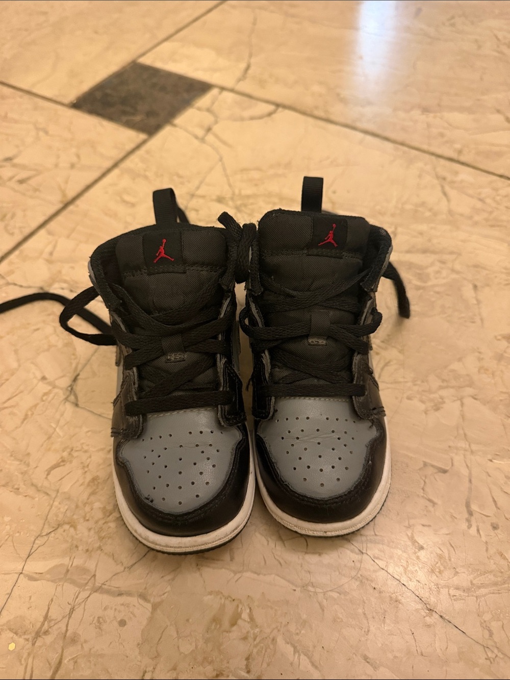 Nike Kids Black and Gray High-Top Sneakers with Red Jumpman